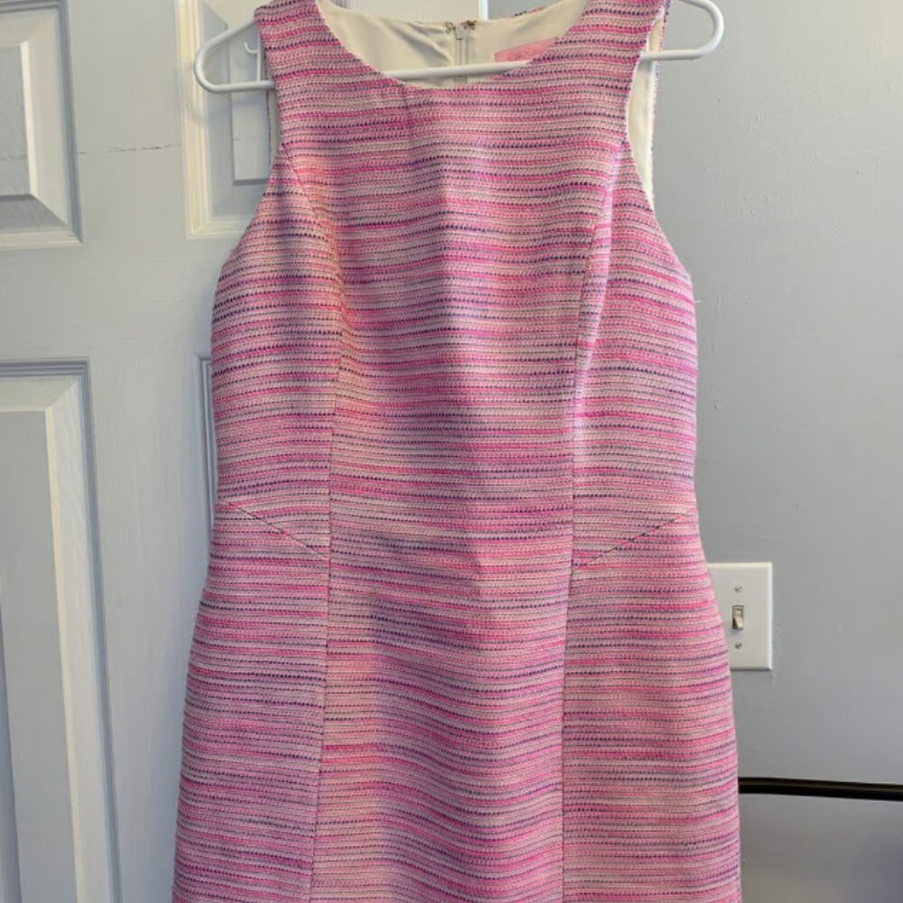 Lilly Pulitzer Tideline dress in pink multi-color tweed. Size 10